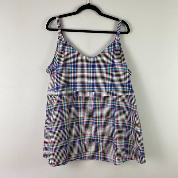 Torrid Babydoll Fabric Mix Super Soft And Poplin V-Neck Cami Size 4X Plaid - Picture 1 of 10
